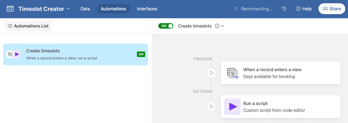 Airtable automation tab