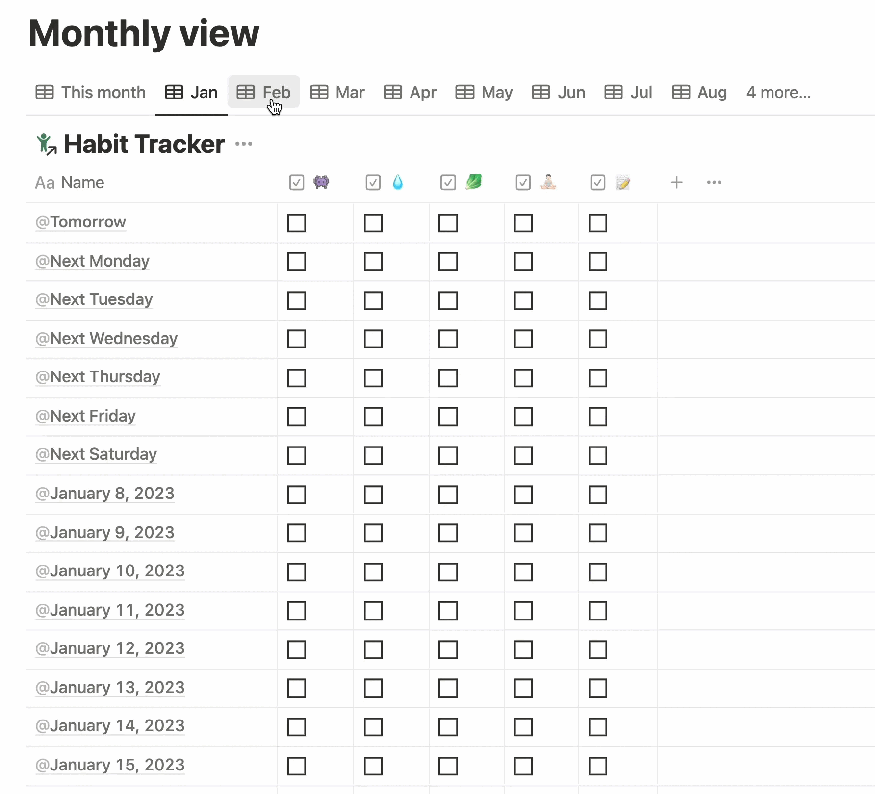 Daily habits checklist displayed in monthly format